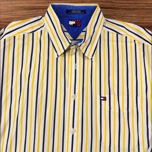 Vintage Tommy‎ Hilfiger XL Button Down Shirt Striped Yellow Blue Menswear